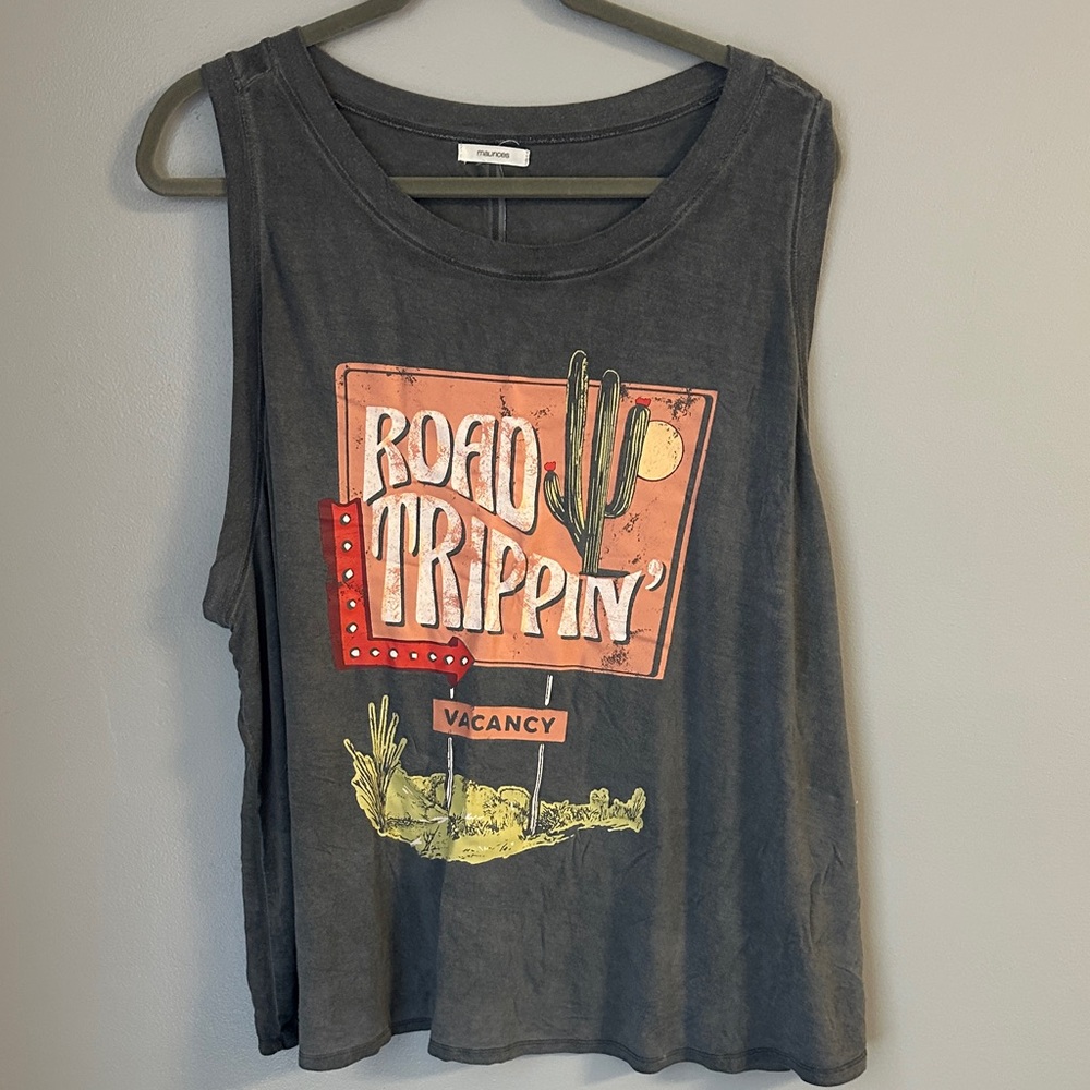 Maurices Graphic Muscle Tee - Charcoal and Coral